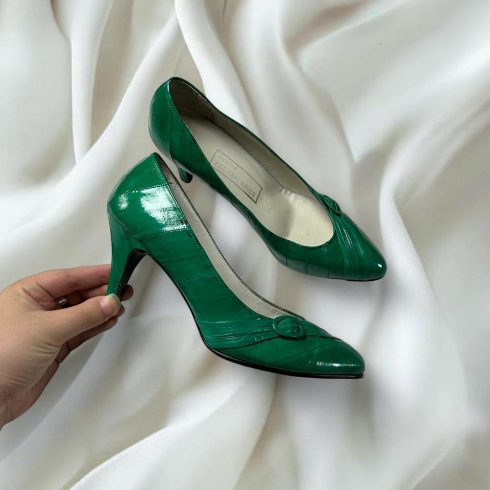 Kelly Green Genuine Eel Skin Pointed-Toe Pumps y2k mcbling fairy boho